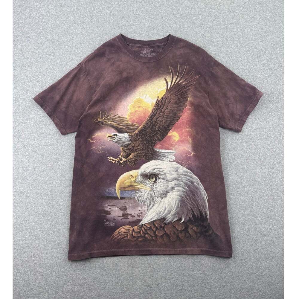 The Mountain Bald Eagle T-Shirt Mens M Brown Tie Dye Graphic Tee Short-Sleeve